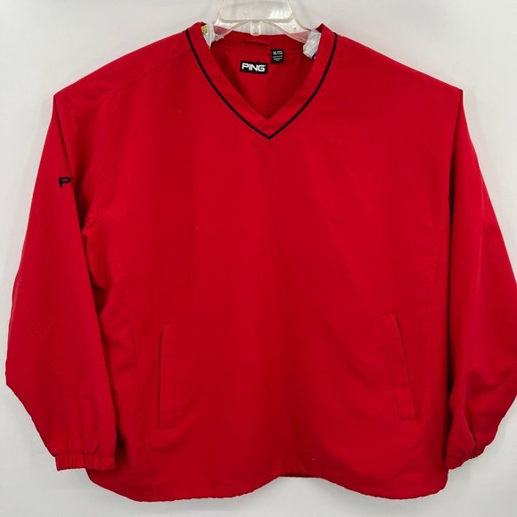 Ping Men's XL Solid Red V Neck Pullover Windbreaker - Picture 2 of 4